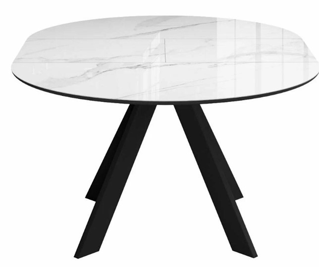 Стол на кухню раздвижной  DikLine SFC110 d1100 стекло Оптивайт Белый мрамор/подстолье черное/опоры черные в Перми - изображение 5