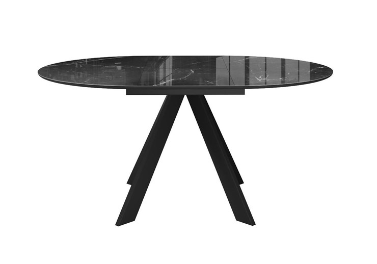 Стол раздвижной DikLine SFC110 d1100 стекло Оптивайт Черный мрамор/подстолье черное/опоры черные в Перми - изображение 1