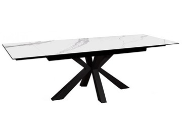 Керамический кухонный стол раздвижной DikLine SFE140 Керамика Белый мрамор/подстолье черное/опоры черные (2 уп.) в Чайковском