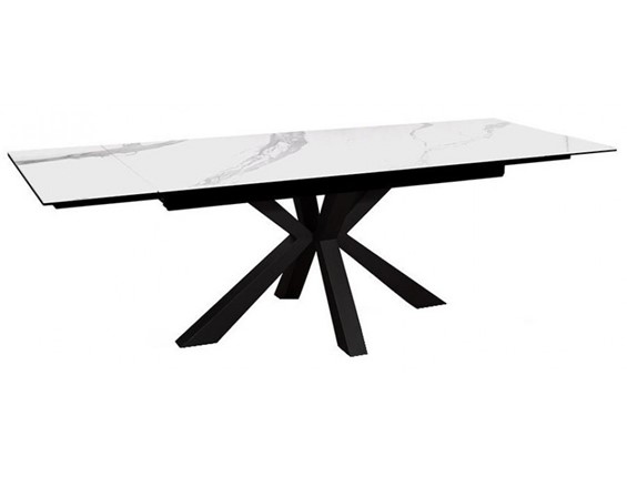 Стол раздвижной DikLine SFE140 Керамика Белый мрамор/подстолье черное/опоры черные (2 уп.) в Перми - изображение