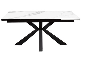 Керамический обеденный стол раздвижной DikLine SFE160 Керамика Белый мрамор/подстолье черное/опоры черные (2 уп.) в Перми
