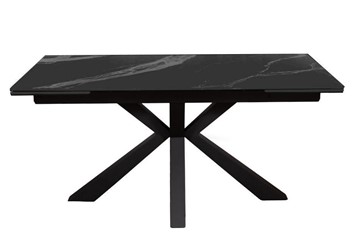 Керамический обеденный стол раздвижной DikLine SFE160 Керамика Черный мрамор/подстолье черное/опоры черные (2 уп.) в Кунгуре