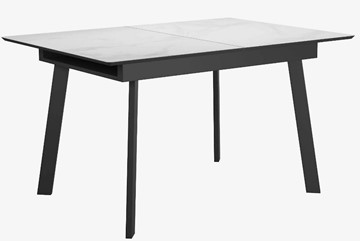Стеклянный обеденный стол раздвижной DikLine SFA125 Стекло Белый мрамор САТИН/подстолье черное/опоры черные в Березниках