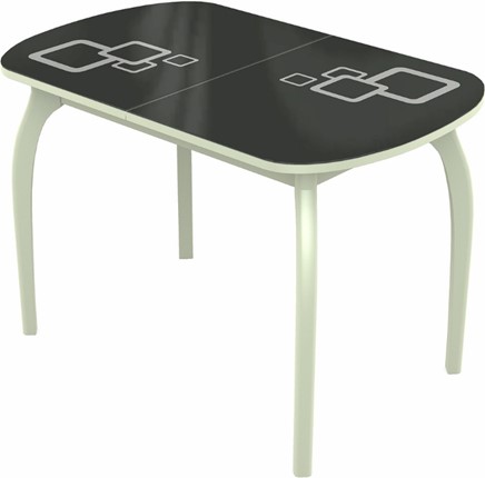 Раздвижной стол Ривьера мини дерево №1, Рисунок квадро (стекло черное/белый/белый) в Перми - изображение