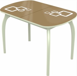 Кухонный раздвижной стол Ривьера мини дерево №1, Рисунок квадро (стекло капучино/белый/белый) в Березниках