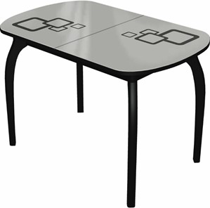 Обеденный раздвижной стол Ривьера мини дерево №1, Рисунок квадро (стекло белое/черный/черный) в Перми - предосмотр