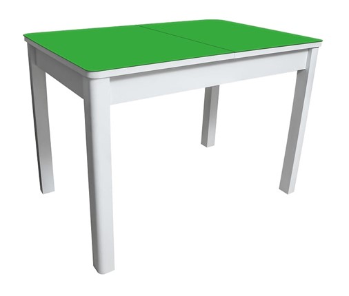 Стол обеденный Айсберг-05 СТ2, белое ЛДСП/стекло зеленое/прямые массив белый в Перми - изображение