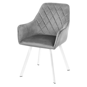 Кухонный мягкий стул-кресло Мадрид СРП-056 эмаль белая Дрим серый в Перми - предосмотр