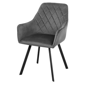Кухонный мягкий стул-кресло Мадрид СРП-056 эмаль черная Веллюто серый в Перми - предосмотр