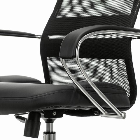 Кресло Brabix Premium Stalker EX-608 CH (хром, ткань-сетка/кожзам, черное) 532091 в Перми - изображение 3