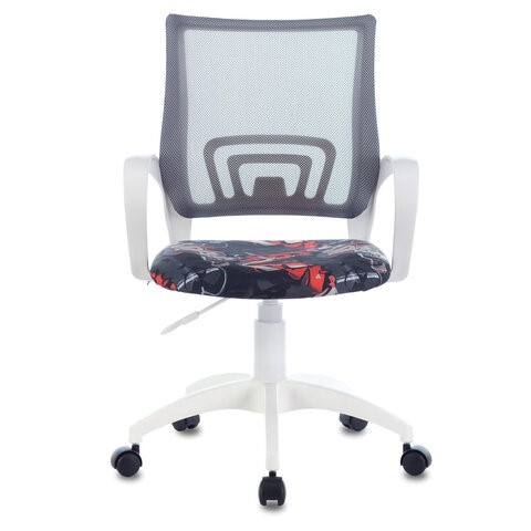 Офисное кресло Brabix Fly MG-396W (с подлокотниками, пластик белый, сетка, серое с рисунком "Graffity") 532404 в Перми - изображение 3