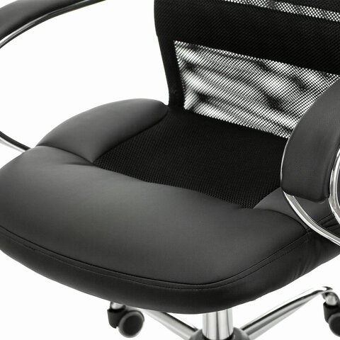 Кресло Brabix Premium Stalker EX-608 CH (хром, ткань-сетка/кожзам, черное) 532091 в Перми - изображение 5