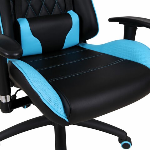 Компьютерное кресло Brabix GT Master GM-110 (две подушки, экокожа, черное/голубое) 531928 в Перми - изображение 8
