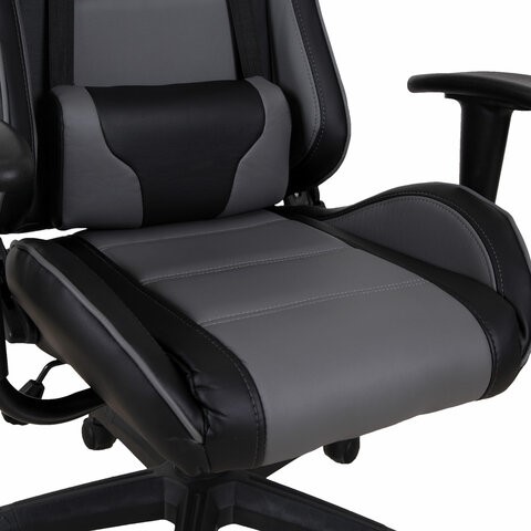 Кресло компьютерное Brabix GT Racer GM-100 (две подушки, экокожа, черное/серое) 531926 в Перми - изображение 8