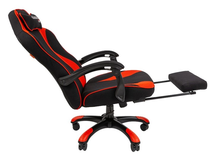 Кресло игровое CHAIRMAN GAME 35 с выдвижной подставкой для ног Ткань  черная / Ткань красная в Перми - изображение 4