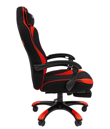 Кресло игровое CHAIRMAN GAME 35 с выдвижной подставкой для ног Ткань  черная / Ткань красная в Перми - изображение 2