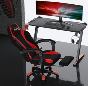 Кресло игровое CHAIRMAN GAME 35 с выдвижной подставкой для ног Ткань  черная / Ткань красная в Перми - предосмотр 5