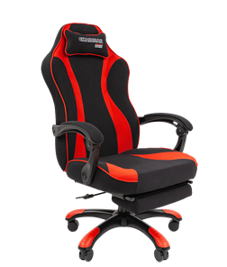 Кресло игровое CHAIRMAN GAME 35 с выдвижной подставкой для ног Ткань  черная / Ткань красная в Березниках