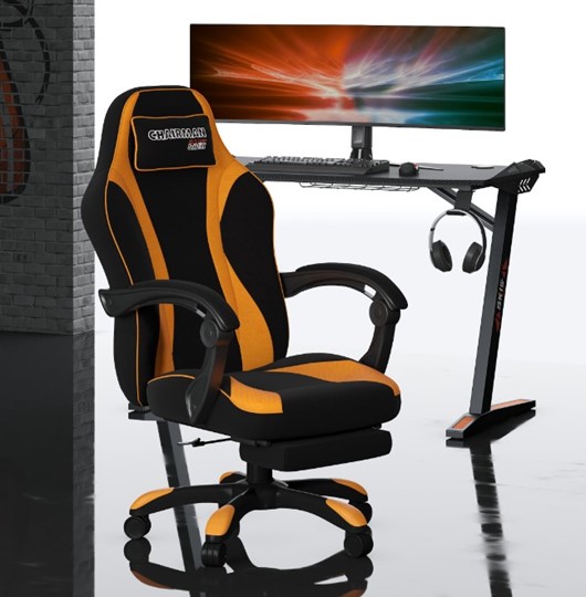 Кресло игровое CHAIRMAN GAME 35 с выдвижной подставкой для ног Ткань черная / Ткань оранжевая в Перми - изображение 4