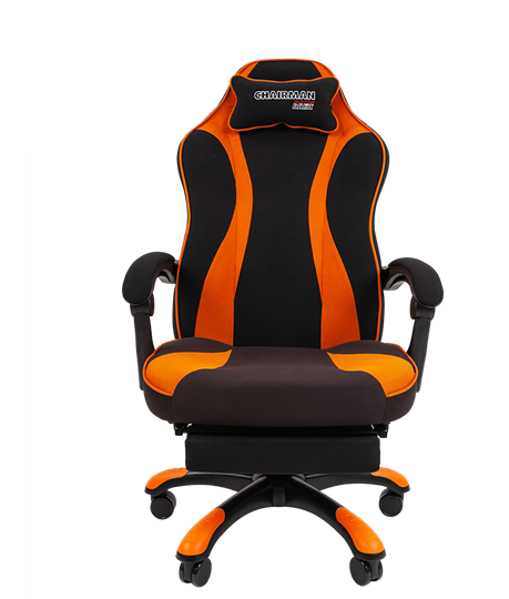 Кресло игровое CHAIRMAN GAME 35 с выдвижной подставкой для ног Ткань черная / Ткань оранжевая в Перми - изображение 1