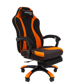 Кресло игровое CHAIRMAN GAME 35 с выдвижной подставкой для ног Ткань черная / Ткань оранжевая в Березниках