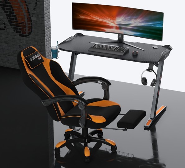 Кресло игровое CHAIRMAN GAME 35 с выдвижной подставкой для ног Ткань черная / Ткань оранжевая в Перми - изображение 3