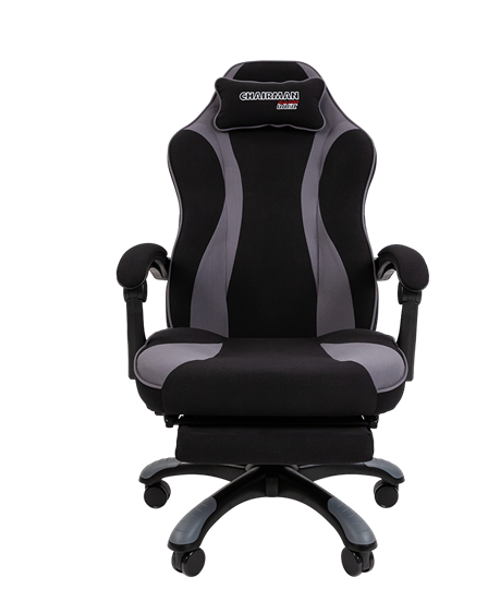 Кресло игровое CHAIRMAN GAME 35 с выдвижной подставкой для ног Ткань черная / Ткань св.серая в Соликамске - изображение 1