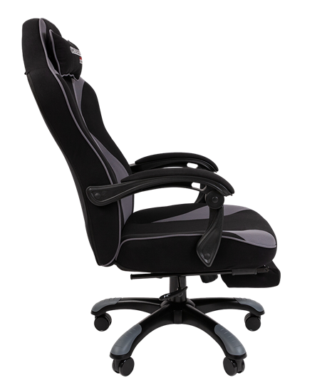 Кресло игровое CHAIRMAN GAME 35 с выдвижной подставкой для ног Ткань черная / Ткань св.серая в Перми - изображение 2
