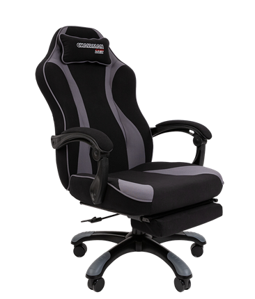 Кресло игровое CHAIRMAN GAME 35 с выдвижной подставкой для ног Ткань черная / Ткань св.серая в Перми - изображение