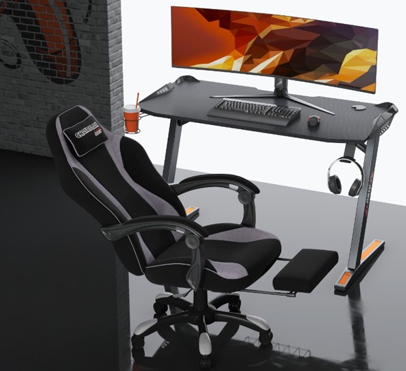 Кресло игровое CHAIRMAN GAME 35 с выдвижной подставкой для ног Ткань черная / Ткань св.серая в Соликамске - изображение 3