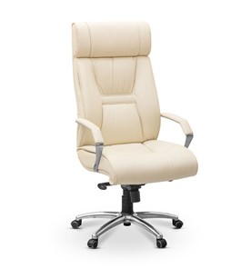 Офисное кресло Олимп X (подлокотники хром) натуральная кожа с компаньоном / бежевая Savanna в Перми