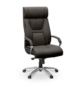 Офисное кресло для руководителя Олимп X (подлокотники хром) натуральная кожа с компаньоном / черная в Перми