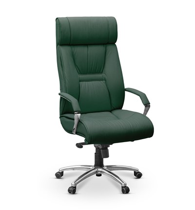 Офисное кресло для руководителя Олимп X (подлокотники хром) натуральная кожа с компаньоном / зеленая NL30 в Перми - изображение