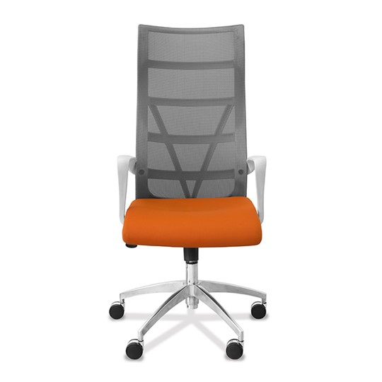 Кресло в офис Топ X белый каркас, сетка/ткань TW / серая/оранжевая в Перми - изображение 1