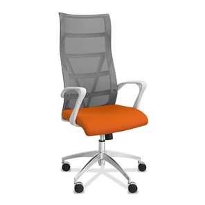 Кресло в офис Топ X белый каркас, сетка/ткань TW / серая/оранжевая в Перми