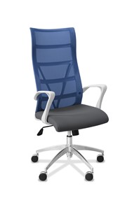 Кресло в офис Топ X белый каркас, сетка/ткань Bahama / синяя/серая в Перми