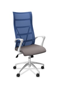 Кресло офисное Топ X белый каркас, сетка/ткань TW / синяя/серая в Перми