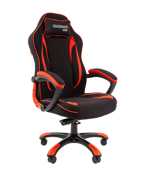 Кресло игровое CHAIRMAN GAME 28 Полиэстер комбинированная ткань красный/черный в Перми - изображение 1