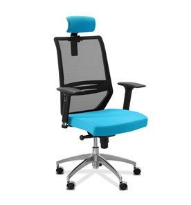 Кресло в офис Aero lux с подголовником, сетка/ткань TW / черная/голубая в Перми