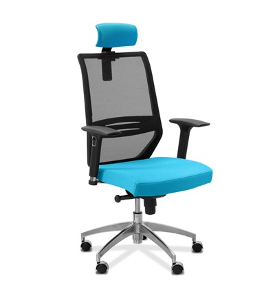 Кресло в офис Aero lux с подголовником, сетка/ткань TW / черная/голубая в Перми - изображение