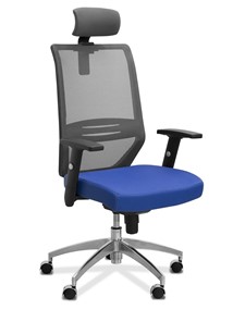 Кресло в офис Aero с подголовником, сетка/ткань TW / черная/ синяя в Соликамске