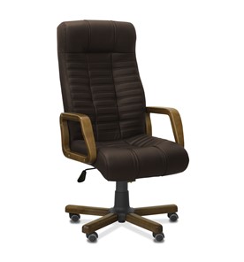 Офисное кресло для руководителя Атлант W, экокожа премиум / тёмно-коричневая CN1113/ дерево - орех в Перми