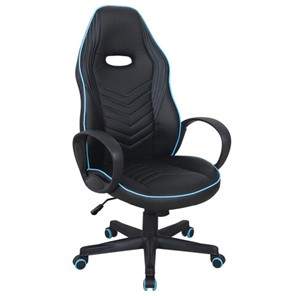 Кресло офисное BRABIX "Flame GM-004", экокожа, черное/голубое, 532498 в Перми - предосмотр