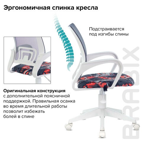 Офисное кресло Brabix Fly MG-396W (с подлокотниками, пластик белый, сетка, серое с рисунком "Graffity") 532404 в Перми - изображение 7