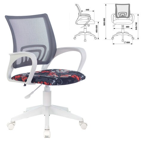 Офисное кресло Brabix Fly MG-396W (с подлокотниками, пластик белый, сетка, серое с рисунком "Graffity") 532404 в Перми - изображение 4
