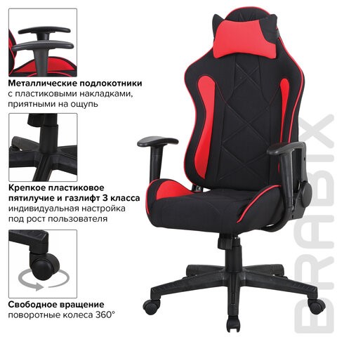 Кресло Brabix GT Racer GM-100 (подушка, ткань, черное/красное) 531820 в Перми - изображение 12