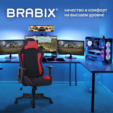 Кресло Brabix GT Racer GM-100 (подушка, ткань, черное/красное) 531820 в Перми - изображение 7
