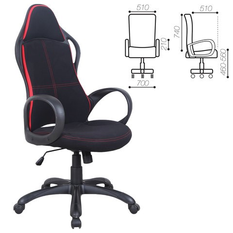 Офисное кресло Brabix Premium Force EX-516 (ткань, черное/вставки красные) 531571 в Кунгуре - изображение 1