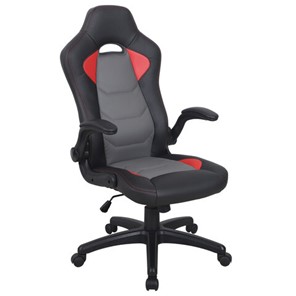 Кресло офисное BRABIX "Skill GM-005", откидные подлокотники, экокожа, черное/красное, 532496 в Кунгуре