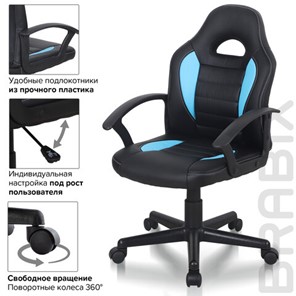 Кресло компьютерное BRABIX "Spark GM-201", экокожа, черное/голубое, 532505 в Перми - предосмотр 9
